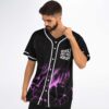 Angled black and purple fluid marble jersey front with white trim and bold chest text