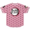 Pink asanoha geometric pattern on back with bold “BASS SLAYER” emblem, rear jersey view