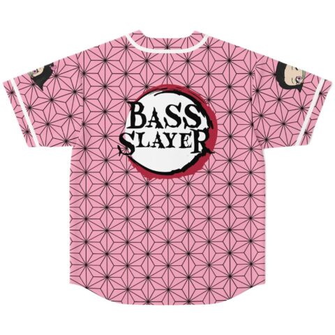 Pink asanoha geometric pattern on back with bold “BASS SLAYER” emblem, rear jersey view