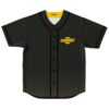 Dark charcoal baseball jersey with yellow gear emblem, flat-lay front view on white background