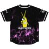 Black purple fluid marble jersey with yellow cartoon-style creature, back view