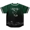 Green-black reverse back features a white flying bird, floral sketches, and handwritten line art