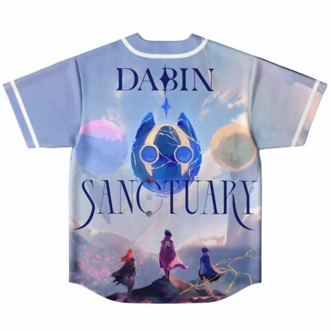Anime-inspired fantasy back design reads SANCTUARY above three travelers and colorful planets