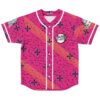 Pink butterfly-wing mosaic jersey with white trim and BASS SLAYER badge, front view