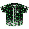 Neon alien-head jersey with checkerboard hem and STRAIGHT OUTTA AREA 51 text, front view