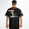 Black jersey showing tricolor ribbon, skyline graphic, and ABGT600 lettering in a worn back view
