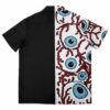 Trippy eyes shirt back view showcasing repeated eye pattern on black fabric