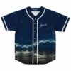 Starry night ocean jersey with white wave lines and reflective water, front view