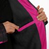 Cyber cloak interior close-up reveals soft black fleece lining and bright pink hood trim