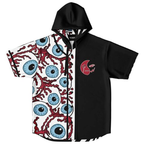 Hooded baseball jersey with eye graphic and black side panel