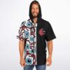 Front view of the rave hooded baseball jersey with the eye design detail