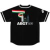 Black jersey with tricolor ribbon, skyline graphic, and ABGT600 text in a back product view