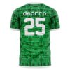 Green tribal pattern rave soccer jersey back view with custom number and tribal design