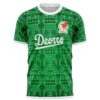 Green tribal pattern rave soccer jersey with intricate tribal design