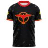 Black lightning bolt rave soccer jersey with red accents