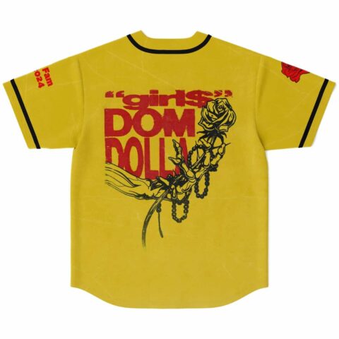 Mustard yellow vintage-washed jersey featuring a rose and jeweled skeletal-hand graphic, back view