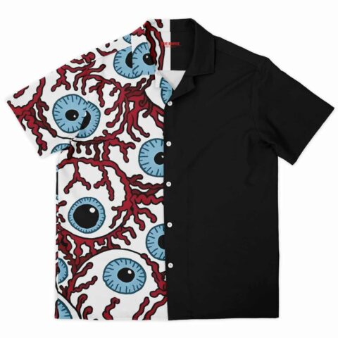 Trippy eyes button-up shirt with psychedelic eye design and black side panel