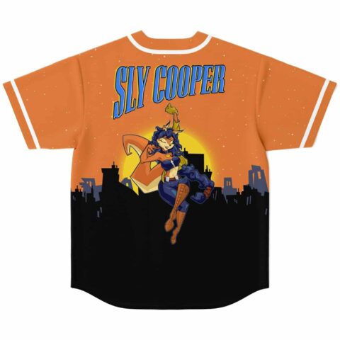 Orange starry sky design with bold blue lettering and cartoon-style festival character, back view