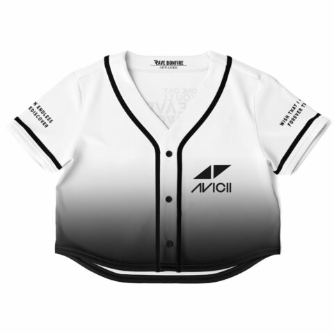 Cropped baseball jersey with gradient design and logo, front view