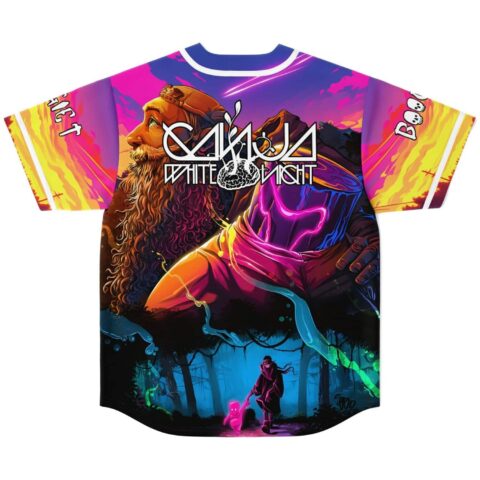 Fantasy forest scene with colorful hooded figures and emblem, back view on white background