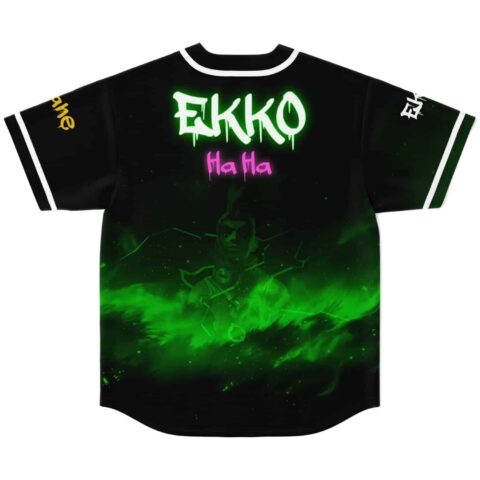 Black neon green Cosmic Rave jersey back with glowing silhouette and “Ha Ha” graffiti text