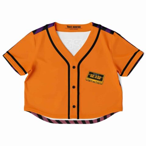 Vibrant orange cropped baseball jersey with cassette design