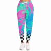 Front view of checkered rave joggers worn by a model
