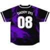 Black and purple abstract swirl jersey back displaying "DADDY DYLZ" and "08", flat studio view
