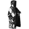 Futuristic cyber circuit cloak shown open from the left side, revealing black fleece lining