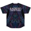 Black jersey featuring mirrored neon abstract pattern and oversized white back lettering, rear flat lay