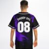 Black and purple abstract swirl jersey, back view, showing "DADDY DYLZ" and number "08"