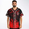 Red-and-black horror kaiju pattern with skull artwork and “GINGA R3LL” patch, modeled front view