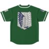 Large blue and white winged shield emblem on forest green jersey, back product view