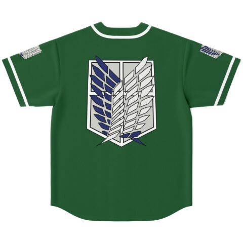 Large blue and white winged shield emblem on forest green jersey, back product view