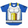 Royal blue armor-inspired jersey with white chest plating and yellow panels, front view