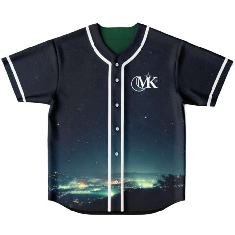 Starry night cityscape jersey front view with white piping and crescent-star MK emblem