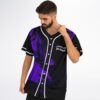 Black and purple abstract swirl jersey, angled front view, featuring "LEAVE ME ALONE" text
