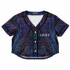 Vibrant purple and blue psychedelic rave cropped baseball jersey
