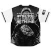 Black-and-white hooded figure design with bold phrase text, full back view on white background