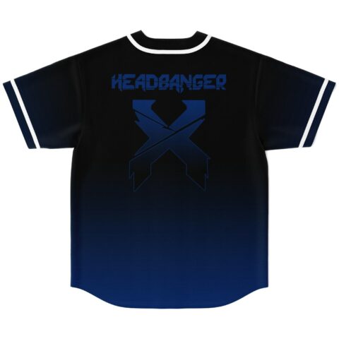 Crossed blue blade emblem with HEADBANGER text on the black-and-navy back view