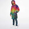 Three-quarter front view featuring a colorful sunburst forest and mushroom landscape print