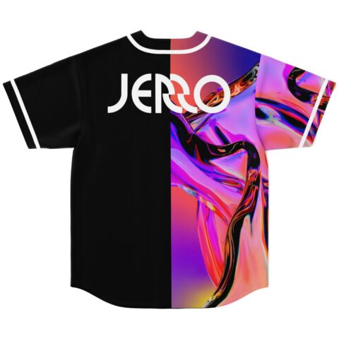 Back view of JERRO jersey featuring split black and neon flowing liquid pattern