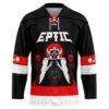Black occult graphic jersey front with hooded skull, red halo, snakes, and mystical globe design