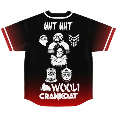 Festival-themed cartoon lineup design with white illustrated figures on a black-to-red gradient back view