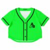 Vibrant green rave cropped baseball jersey with black accents and letters