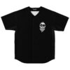 Black jersey front view with white grinning masked-face graphic and button placket, studio background