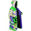 Geometric alien cloak side view opened to reveal black lining and vivid purple interior