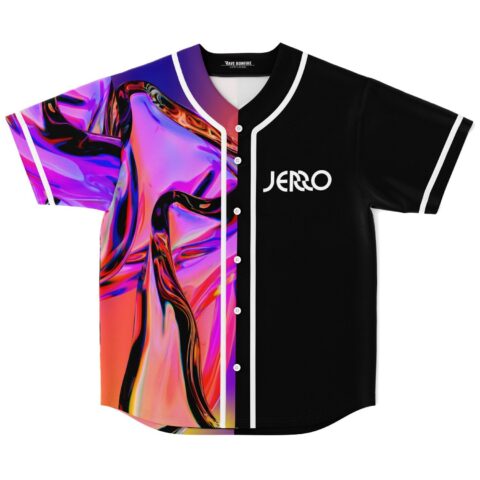 Front view of JERRO jersey with neon flowing liquid swirl and black panels
