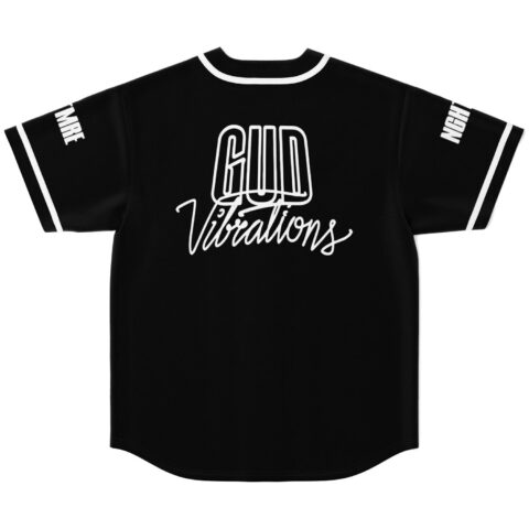 Black jersey back featuring white “GUD Vibrations” lettering and VIBE HIGH sleeve text
