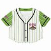 Green striped rave cropped baseball jersey with a colorful graphic on the front